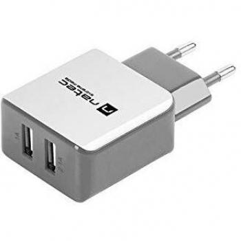 Cargador NATEC 2XUSB 2.1A 110 240V Blanco Gris
