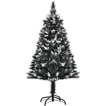 HOMCOM Árbol de Navidad Artificial 120 cm con 222 Ramas, 28 Decoraciones y Soporte de Acero Base Plegable y Desmontable para Salón Verde