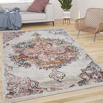 Alfombra Salón Pelo Corto Vintage Moderna Oriental Abstracta Beige Amarillo Azul 80x150 cm