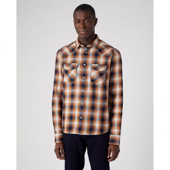 Wrangler - Camisa de hombre de corte classic en color marrón de cuadros, manga larga