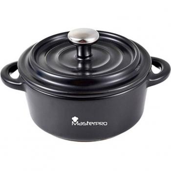 Masterpro Mini Cacerola Gres Redonda con Tapa Negro 12.8 x 10 x 4.5 cm