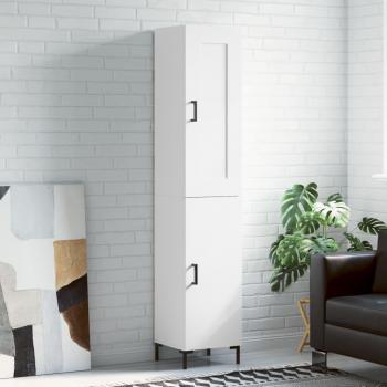 Aparador alto de madera contrachapada blanco 34,5x34x180 cm con 1 puerta, Mueble de Almacenaje para salón, Buffet y Armario Auxiliar
