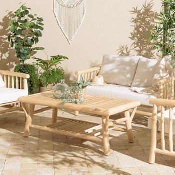 Mesa de centro rectangular MACABANE en madera de teca con doble tapa