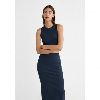 Navy Blue Ribbed Midi Dress XL