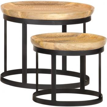 vidaXL Round Side Tables 2 pcs Solid Mango Wood and Steel