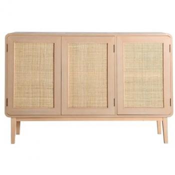 Buffet Decorativo Larvik de Madera de Pino y Ratán en Color Natural - 120x35x79cm