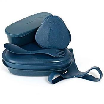 LunchKit Bio 6 piezas Light my fire - Fiambrera ecológica de 6 piezas, incluye contenedor para alimentos, cuchara, tenedor y plato, fabricada con materiales biodegradables, color azul