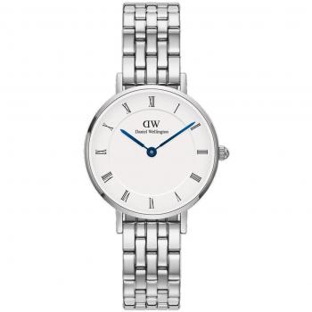 Daniel Wellington Petite Roman Numerals Silver Women's Watch 28mm with 5-Link Bracelet