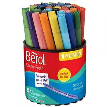 Marcadores Berol Colorbroad de Punta Ancha (1.2mm) con Tinta Lavable - Pack de 42 Colores Asortidos