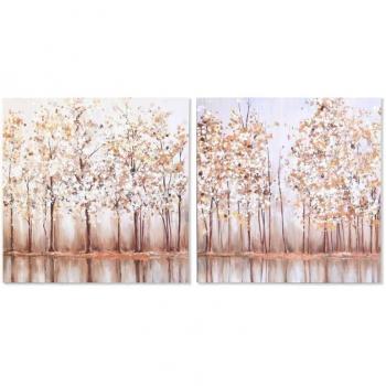 Lienzo DKD Home Decor Árboles Tradicional 90 x 2 x 90 cm (2 Unidades)