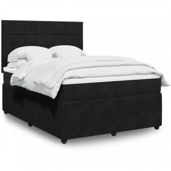 Cama Box Spring con Colchón de Terciopelo Negro 140x190 cm