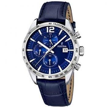 Festina Men's Quartz Watch with Blue Dial Chronograph Display and Blue Leather Strap F16760/3