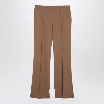Chloé Women's Beige Asymmetrical Wool Trousers - Brown, Size 40, Wide Trousers, Elegant Trousers for Women
