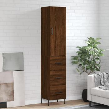 Aparador de madera contrachapada 34,5x34x180 cm con 3 cajones, mueble de almacenaje de salón, buffet para salón, armario auxiliar y armario de almacenamiento en color roble marrón