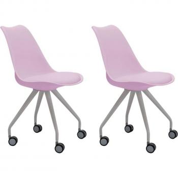 Pack de 2 sillas de escritorio Rania con ruedas, color rosa, dimensiones 82x48,5x52 cm