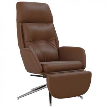 Sillón de Relax con Reposapiés en Cuero Auténtico y Sintético Marrón