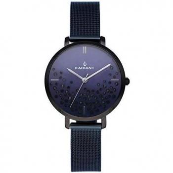 Reloj analógico para Mujer de Radiant. Colección Ella. Reloj Negro con Malla milanesa Esfera Azul con pedrería. 3ATM. 36mm. Referencia RA525601.
