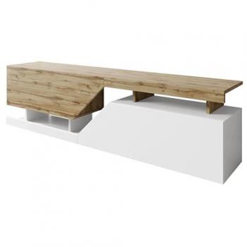 Mueble TV Comfivo AC100, 160x47x35cm, Blanco y Wotan Roble, Apertura Sin Mango