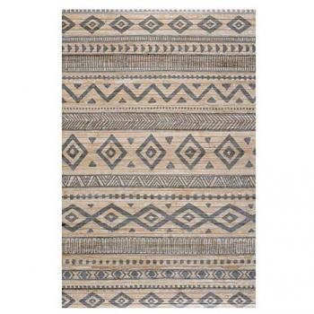 Alfombra de Bambú Natural Antideslizante Étnica Gris 80 x 150 cm - Ideal para Salón, Pasillo y Baño con Efecto Tarima