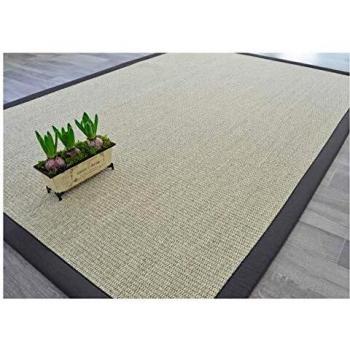 Alfombra de Sisal Quintana Blanqueada con Trenza de Algodón Antracita - 200 x 290 cm