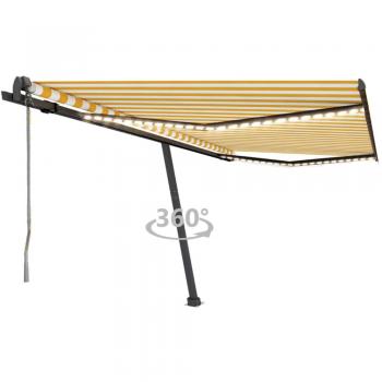 Toldo automático LED con sensor de viento, 400x350 cm, resistente al agua, color amarillo y blanco