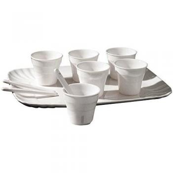 SELETTI Juego Compuesto de6 Vasos de café  de Porcelana+ 6 cucharitas Planas + 1 Bandeja. Dimensiones: 18,5 x 27cm.