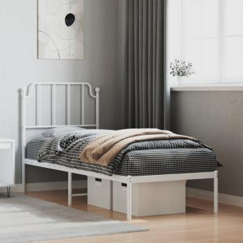 Cama Metal Blanca con Cabecera 75x190 cm