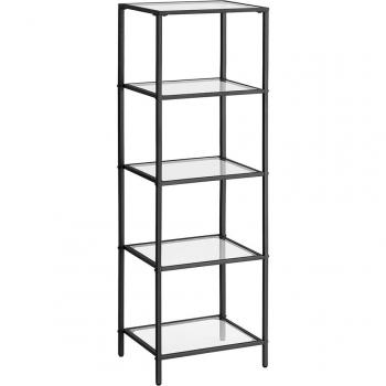 Estantería de Cristal de 5 Niveles, Robusta y Fácil de Montar, Ideal para Baño, Salón, Dormitorio y Oficina, en Blanco y Gris o Negro