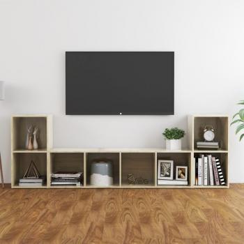 Mueble de salón 3 piezas madera de ingeniería y aglomerado color roble Sonoma, incluye Mueble TV, Mesa de TV y Mueble tele