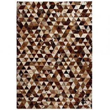 vidaXL Alfombra Retazos Cuero 160x230cm Triangulos Marrón/Blanco Tapete Estera