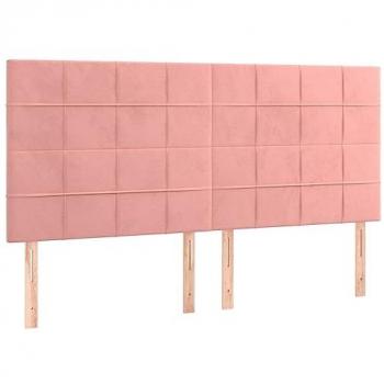 Cabecero de cama con luces LED en terciopelo rosa 200x5x118/128 cm