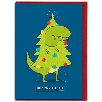 Brainbox Candy - Funny Xmas Dinosaur Cards for Son - Dinosaur Christmas Cards - 'Tree-Rex' - for Son and Daughter
