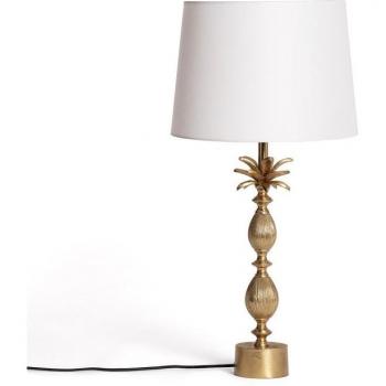 Lámpara de Mesa Brahma con Pantalla de Tela y Base de Metal Dorada