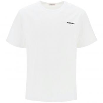 Alexander McQueen Men's Logo Cotton T-Shirt in White | Size Large | 776281QXAAB0965