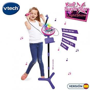 VTech - Kidi SuperStar LightShow, Karaoke electrónico interactivo, conexión para MP3, efectos de luces, voces, grabadora, altavoz incorporado, juegos, sonidos de aplausos y ovaciones, Rosa