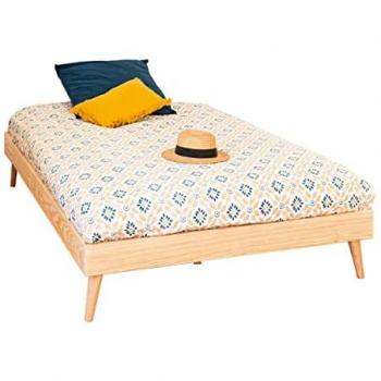 Cama Infantil con Patas de Madera Maciza Natural 140x190 cm