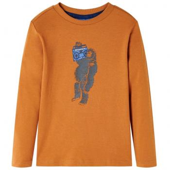 Camiseta Infantil de Manga Larga Estampado de Gorila Ocre Oscuro Talla 140