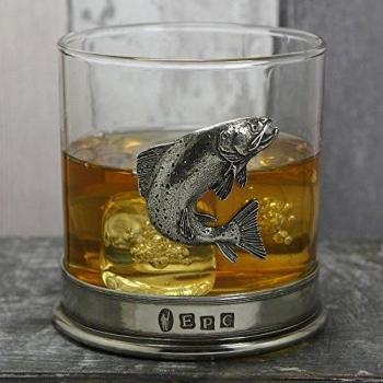 English Pewter Company Whisky Rum Glass Tumbler with Pewter Trout Badge [TUM09]
