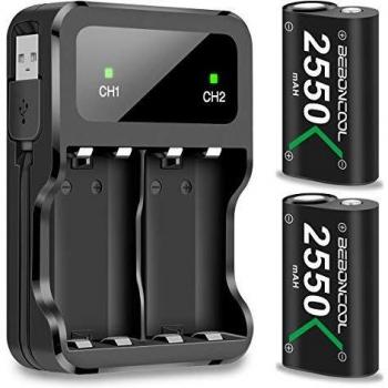 BEBONCOOL Cargador para Batería Mando Xbox One, 2 Piezas Cargador de Bateria Mando Xbox 2550mAh, Bateria Xbox One Recargable para Controlador Xbox Series X&S/ Xbox One S/Xbox One X/Xbox One Elite