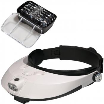 Covvy Cabeza Lupa Gafas con 2 Luces Led, 5 Lentes Intercambiables, Lupa de Cabeza Ajustable para Leer, Lupa Joyería, Electrónico Reparación
