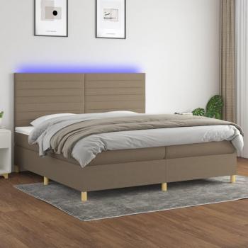 Cama box spring con colchón blando y luces LED, tela gris taupe, 200x200 cm