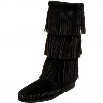 Minnetonka Women's Black 3-Layer Fringe Calf Hi Boot Size 7 M