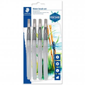 Staedtler Design Journey Set de Pinceles con Depósito de Agua, 4 Unidades, Puntas Fino/Medio/Grueso/Plano, Blíster 949 SBK4-C