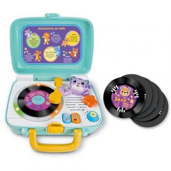 VTech - Tocadiscos Bailón música y sonidos, Reproductor Infantil Interactivo, 5 Discos Doble Cara con Animalitos, Frases y Canciones, Enseña Estilos Musicales, Maletín portátil, Versión