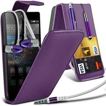 ONX3® (púrpura) Huawei Ascend P8 caso cubierta trasera funda Carcasa, Case, Cover Custom Made Hecho de la PU del tirón del cuero personalizada con el Ranura para tarjeta de crédito / débito cubierta de la piel con la pantalla LCD Protector, paño de 