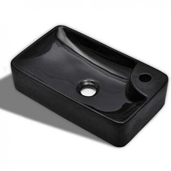 vidaXL Ceramic Bathroom Sink Basin with Faucet Hole Black