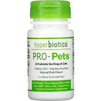 Hyperbiotics, Pro-Pets, Probiotics For Dogs & Cats, Natural Pork, 3 Billion CFU, 60 Patented, Time-Release Micro-Pearls