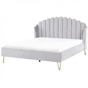 Cama de Vellón Gris con Cabecera Retro en Canales, Tamaño Super King 180 x 200 cm, Estructura Metálica y Somier