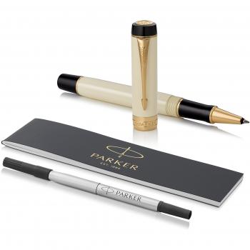 Parker Duofold Classic, bolígrafo roller de color marfil y negro, punta fina y tinta negra