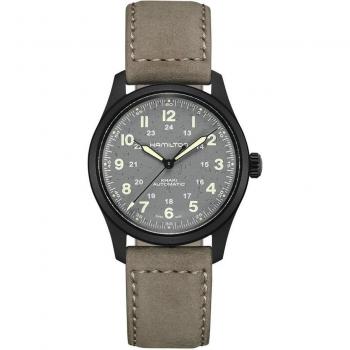Hamilton Khaki Field Titanium Leather Strap Grey Dial Automatic H70215880 100M Men's Watch